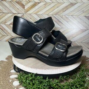 Dansko Black Wedge Sandals with Mesh Straps